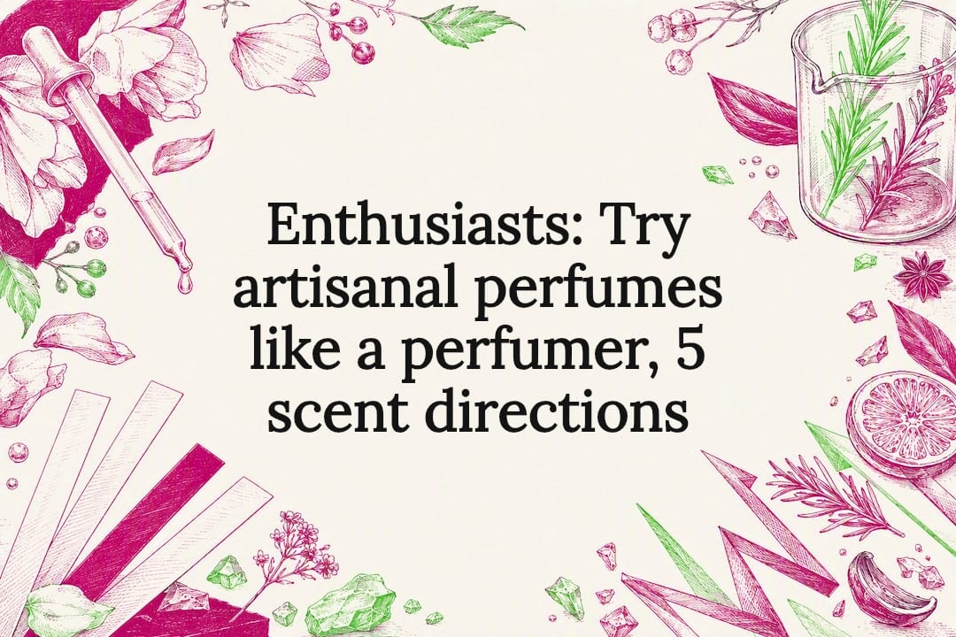 Decorative artisanal perfume title card illustration