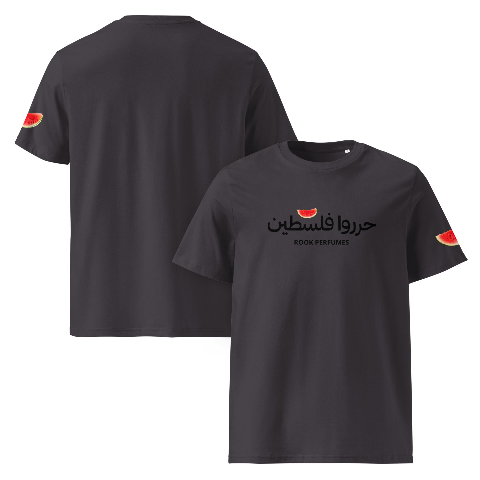 Watermelon Free Palestine T-Shirt by Rook Perfumes London featuring a colorful watermelon graphic on a unisex tee.