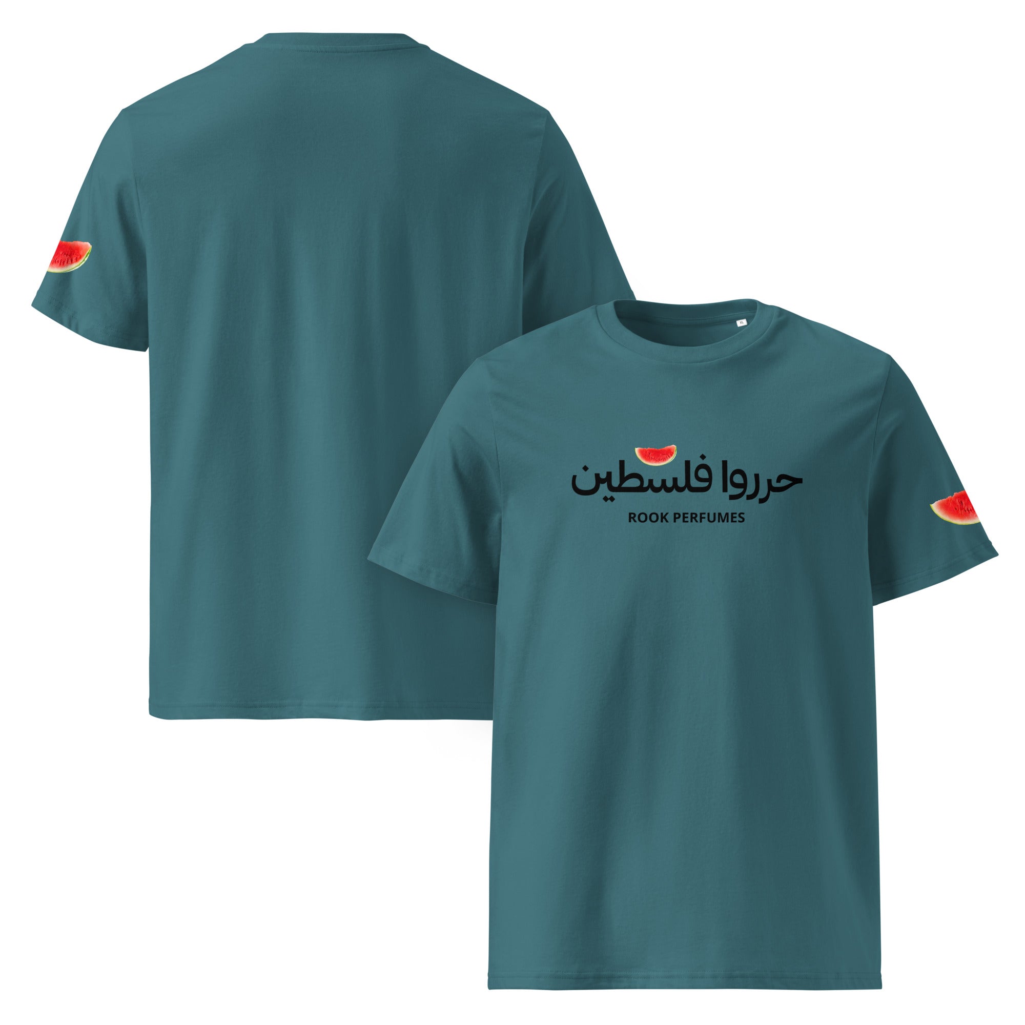 Watermelon Free Palestine T-Shirt by Rook Perfumes London, featuring a vibrant watermelon graphic on a unisex tee.