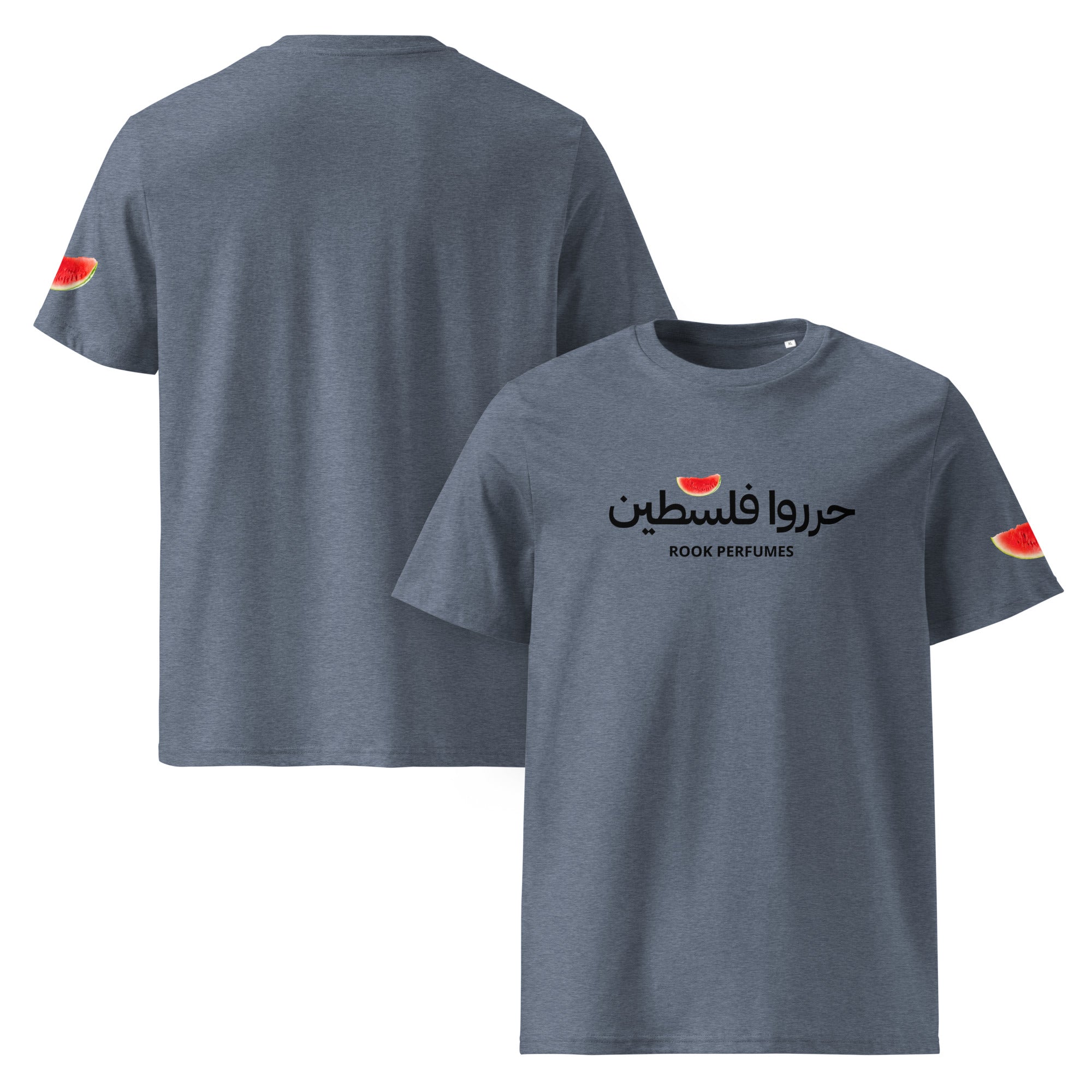 Watermelon Free Palestine T-shirt by Rook Perfumes London, featuring bold graphic design on a unisex tee.
